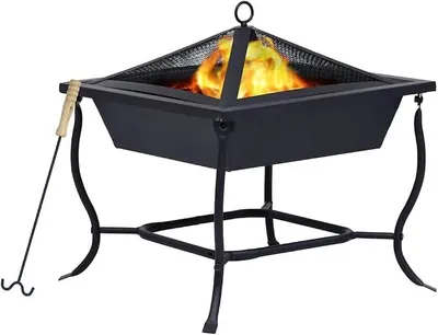 Imagen del producto de Hoguera, chimenea de jardín de acero, 42x42x45 cm, con protección contra chispas