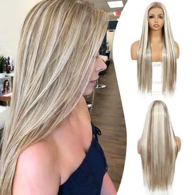 Obrázek produktu pro Blond paruka s čelenkou, rovné syntetické vlasy, délka 26 palců, hustota 150%, dámská