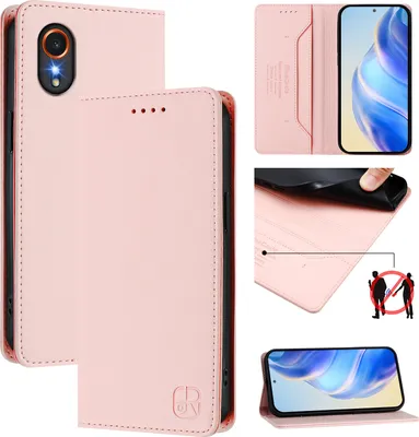 Image de Étui en cuir pour Samsung Galaxy XCover7, étui à rabat avec fentes pour cartes, portefeuille et support Rose