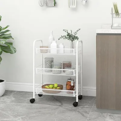 Produktbild von The Living Store Küchenwagen 3 Etagen Weiß 46x26x64 cm Eisen