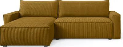 Produktbild von Masseno Ecksofa BESMIR mit Schlaffunktion L-Form, Sofa mit Bettkasten, Wohnzimmersofa, Couch, Soffa, Bettsofa, Couchgarnitur- Gelb, POSO 01
