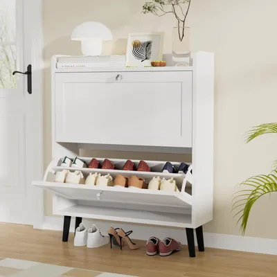Produktbild von VOWNER Schuhschrank mit 2 Klappen, Schuhregal Schuhkipper Schmal