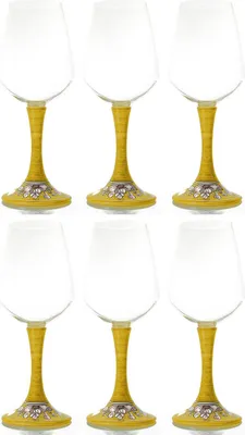 Produktbild von Casa Padrino Luxus Weinglas 6er Set Gelb / Mehrfarbig H. 23,5 cm - Handgefertigte & handbemalte Weingläser - Hotel & Restaurant Accessoires - Luxus Qualität -  Italy