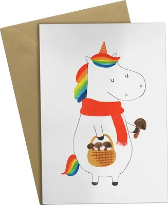 Produktbild von Mr. & Mrs. Panda babykarte Einhorn Pilz - Weiß - Geschenk, Motivation, osterkarte, Spruch, Unicorn, Einhörner, weihnachtskarten, einladungskarten, Grußkarten, osterkarten