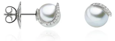 Obrázok produktu pre Luna-Pearls – 312.1619 – Náušnice – Dámske – 750 biele zlato – Kultivovaná perla Akoya 8,5–9 mm – Briliantový výbrus H-SI 0,09 ct