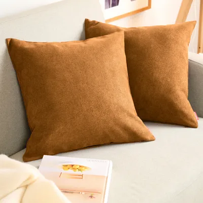 Produktbild von Blumtal 2er Set Kissenbezug 30x50 cm Chenille - Kuscheliges Sofakissen mit verstecktem Reißverschluss,  , weiches Dekokissen, Pumpkin Spice - Braun