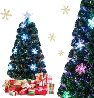 Produktbild von COSTWAY 90cm LED Künstlicher Weihnachtsbaum mit Glasfaser-Farbwechsler und Sternspitze, Tannenbaum 85 PVC Nadeln, Christbaum ideal für Zuhause, Büro, Geschäfte und Hotels, Grün