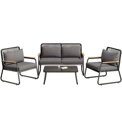 Produktbild von MERAX Gartenlounge-Set 4-tlg., Balkonmöbel Gartengarnitur Terrassenmöbel mit verstellbaren Füßen, Gartenmöbel für 4 Personen mit 2-Sitzer-Sofa