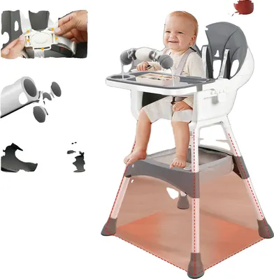 Produktbild von Babyhochstuhl, verstellbarer 5-Punkt-Sicherheitsgurt, verstärktes Stahlrohrdesign, GRAU