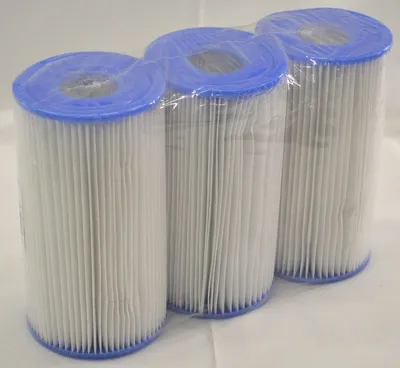 Three water filter cartridges are packaged together in clear plastic wrap.