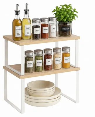 Imagen del producto de Relaxdays, estante para especias, juego de 2 unidades, estante para la cocina, encimera y armario, organizador de especias apilable, MDF y hierro, color blanco natural