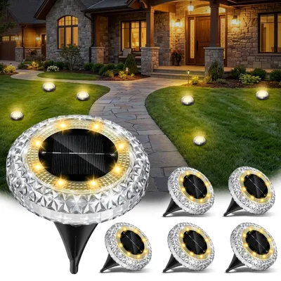 6 Solar-Grundlampen, warmweiß, 8 LEDs, IP65, für Garten