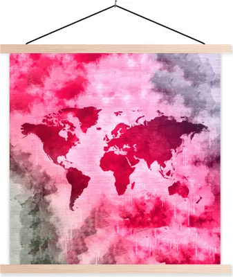 Produktbild von MuchoWow® Textilposter Weltkarte - Abstrakt - Farben 60x60 cm mit holzfarbenen Rahmen - Wanddekoration