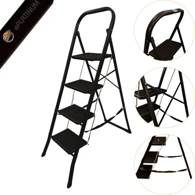 Obrázek produktu pro Home Žebřík 4-stupňový skládací ocelový žebřík 150 kg pevný černý