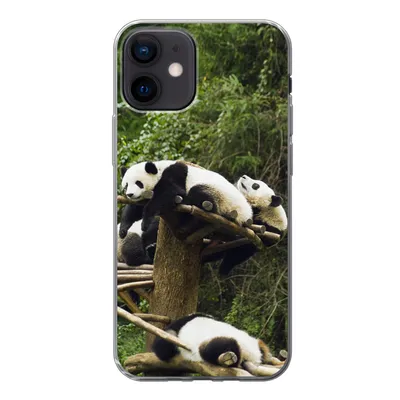 Produktbild von MuchoWow® Handyhülle Schutzhülle Hülle für iPhone 12 Pandas - Holz - Treppe Silikon Softcase Handy Hülle - Schutzhülle