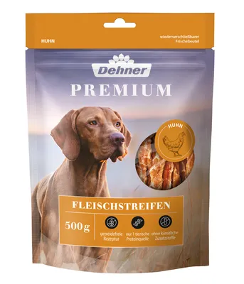 Produktbild von Dehner Premium Hundesnack, hochwertiges Leckerli getreidefrei, Kausnack für Hunde, Huhn, 500 g