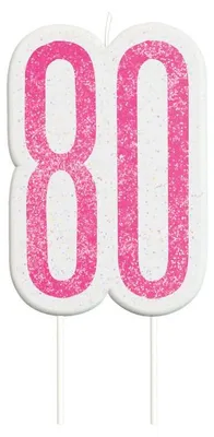 Produktbild von Glitzernde Kerze mit der Zahl 80 für Geburtstage und Jubiläen, in Rosa und Silber