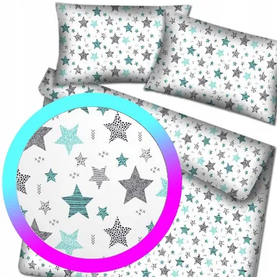 Produktbild von Designpremium Bettwäsche-Set Weiß Blaue Sterne Baumwolle 160x200 cm
