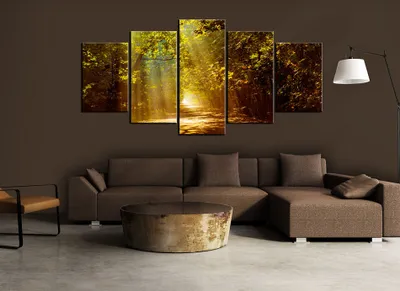 Produktbild von Akustikbild Weg Natur 200x100 cm Bilder Akustikschaum Hochleistungsschallabsorber Schallschutz Leinwand 5 tlg Wandbild Raumakustik Schalldämmung c-A-0087-b-o