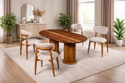 Immagine prodotto di Tavolo con 4 sedie, stile moderno, colore marrone, per sala da pranzo, forma ovale