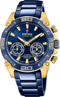 A close-up studio shot of a Festina hybrid smartwatch.
