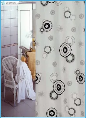 Produktbild von Textil Duschvorhang weiss grau schwarz Kreise 240x200 cm inkl. Ringe