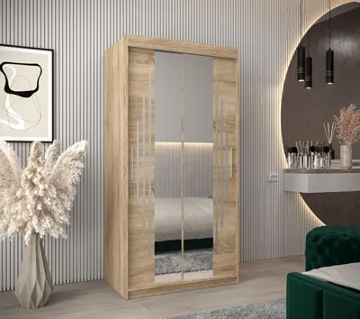 Produktbild von Kleiderschrank mit Spiegel VIVI – Breite 100 cm, Eiche sonoma