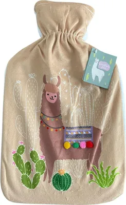 Image de Bouillotte lama avec housse en polyester doux, 2 L, bouillotte de lit, coussin chauffant, beige