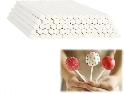 Produktbild von 100 Stück Lutscherstäbchen, Cake-Pop-Stäbchen, Saugnäpfe zur Herstellung von Cake-Pops, Keksen, Süßigkeiten, Schokolade, Party (6 Zoll – 4 mm)
