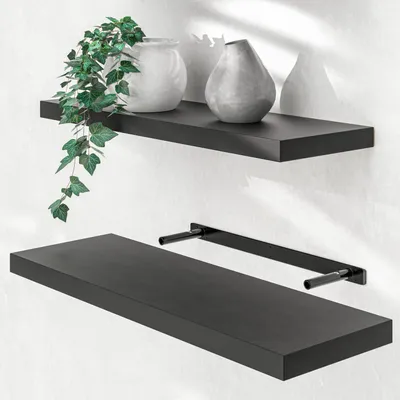 Image de CASARIA® Étagère murale flottante noire 70 cm MDF robuste effet flottant support de fixation inclus étagère bois