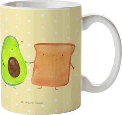 Produktbild von Mr. & Mrs. Panda Plastikbecher Avocado Toast - Gelb Pastell - Geschenk, Toastbrot, Liebe, Pott, Haferl, Mehrwegbecher, Camping Tasse, Trinklernbecher, Hochzeitsgeschenk