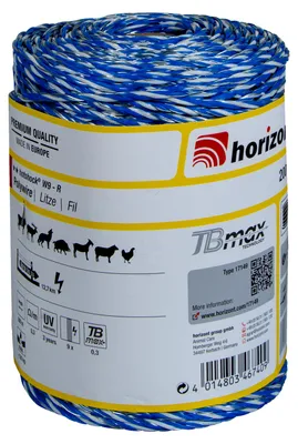 Produktbild von horizont Weidezaunlitze hotshock W9-R 200 m, Wildabwehr, für über 10 km Weidezaun, 120 kg Bruchlast, blaue Litze für die Abwehr von robusten Tieren