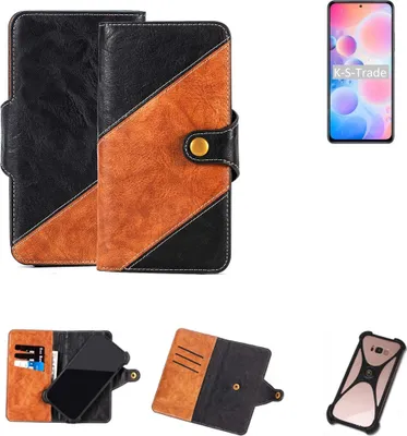 Produktbild von K-S-Trade Handyhülle Schutzhülle Bookstyle Case Wallet-Case kompatibel mit UMIDIGI A9 Max Handy Cover Bumper Klapphülle schwarz hellbraun 1x