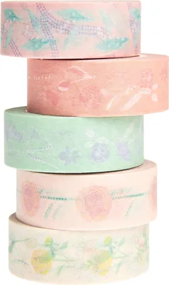 Image de Rico Design Tape Set Fleurs Pastel 5 rouleaux 1,5 cm de large 10 m de long