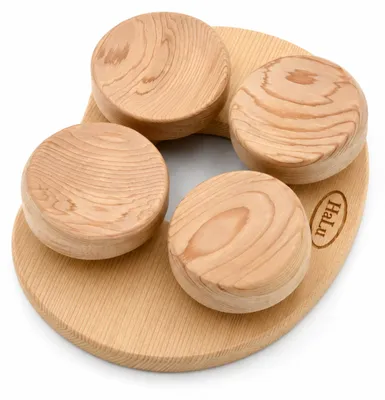 Produktbild von HAF 1x Sauna Kopfstütze 4-Punkt Red Cedar | Flexible Sauna Kopfauflage | 4 bewegliche Scheiben | Ohne Nacken & Schultern zu belasten | Original HaLu