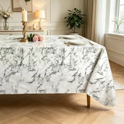 Immagine prodotto di Tovaglia in PVC effetto marmo, grigia, rettangolare, 152 x 213 cm, idrorepellente e facile da pulire