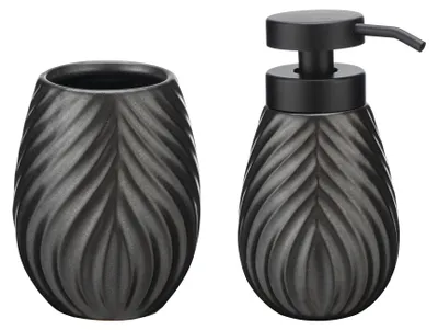 Produktbild von WENKO Bad-Accessoire Set Mod. Idro Anthrazit, 2-tlg., Seifenspender und Zahnputzbecher