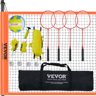 Obrázok produktu pre VEVOR Sieť na volejbal s nastaviteľnou výškou, prenosná sieť na plážový volejbal, 91,44 x 970 cm, oranžová sieť na volejbal Skladacia sieť na volejbal s volejbalovou loptou a taškou na prenášanie a bedmintonovou raketou