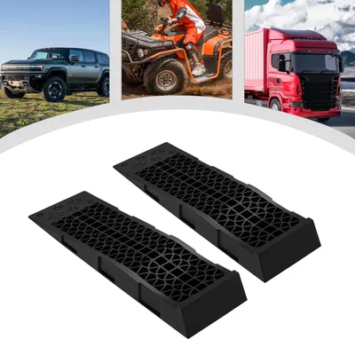 Immagine prodotto di Rampe di accesso per veicoli - Rampe di servizio - Capacità di carico 3000 kg per coppia - Inclinazione 8,6° - Altezza di sollevamento 70 mm - Lunghezza 69,8 cm - Materiale PP - Set di 2 pezzi - Nero