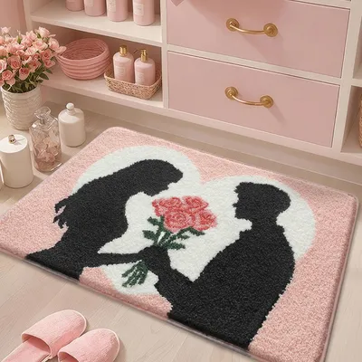Immagine prodotto di Tappeto da bagno con motivo a cuore, 50x80 cm, morbido, antiscivolo, color rosa