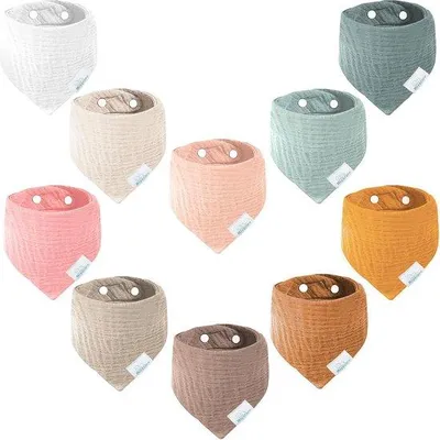 Produktbild von Famanu Babylätzchen 100% Baumwolle - Set von 10, verstellbare Druckknöpfe