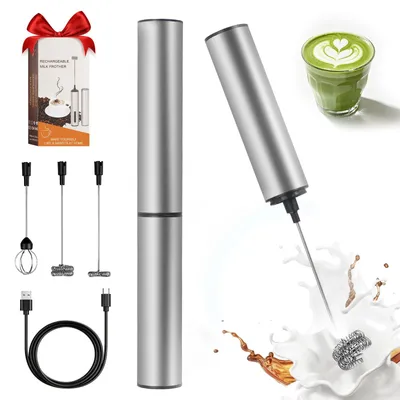 Image de Mousseur à lait électrique avec 3 fouets et 2 vitesses, rechargeable par USB