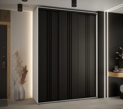 Produktbild von Kleiderschrank YVONA 6 - 170/45 cm, weiß/schwarz/schwarz