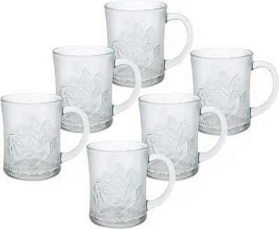 Produktbild von Glas Kaffeebecher mit Rosenmotiv - 6 Stück