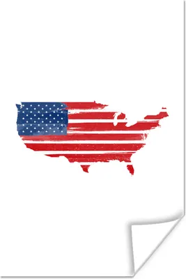 Produktbild von MuchoWow® Poster Karte mit Flagge U.S.A. 40x60 cm - Plakate für die Wand - Poster Babyzimmer