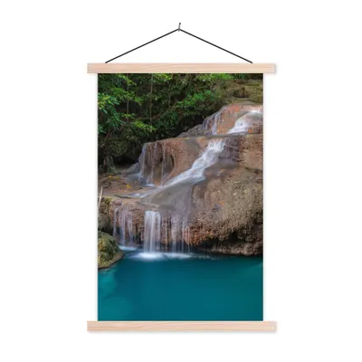 Produktbild von MuchoWow® Textilposter Wasserfall - Felsen - Landschaft 60x90 cm mit holzfarbenen Rahmen - Textil