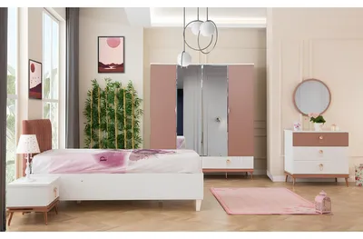 Produktbild von Schlafzimmer Komplettes Kinderzimmer Set Bett Kommode Kleiderschrank 5tlg