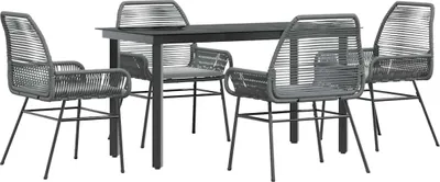 Produktbild von 5-tlg. Garten-Essgruppe mit Kissen Grau Poly Rattan Glas