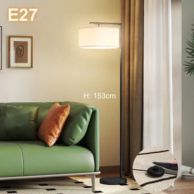 Produktbild von LED Stehlampe mit Stoffschirm & Fußschalter - Moderne Bogenlampe Schwarz, E27, 153 cm für Wohnzimmer.