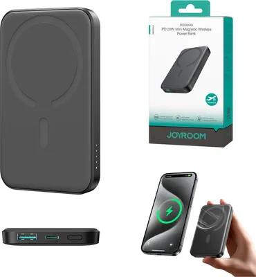 Zdjęcie produktu dla JOYROOM JR-W020 Mini, 5000 mAh, Litowo-jonowa (Li-Ion), Quick Charge 2.0, Bezprzewodowe ładowanie, 20 W, Czarny